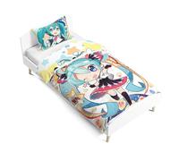 Miku Bedding 2-piece Anime Miku Duvet Cover with 1×Pillowcase Cute Miku Figure Printed Bedding 135x200cm Single Kids Boys Girls Bedding Cartoon Quilt Covers for Bedroom Decor Soft and Comfortable