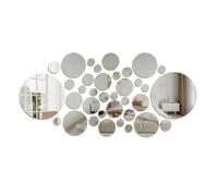 MiKuaYi 32Pcs Self Adhesive Mirror Tiles | Stick on Wall Mirror Stickers for Bathroom & Home Decor | Round Acrylic Sensory & Decorative Wall Stickers
