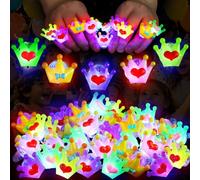Mikulala 50 Pack Crown LED Light Up Rings for Kids, Red & Blue Flashing Glow in the Dark Rings, Resin Crystal Princess Party Bag Fillers, Treasure Box Prizes for Classroom, Royal Birthday Party Favors