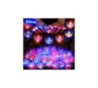 Mikulala Crown LED Light Up Rings for Kids, 50 Pack | Red & Blue Flashing, Glow in the Dark, Colorful Star Sequins, Crystal Resin Princess