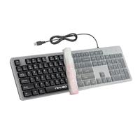 MIKUSO Wired Keyboard Full Size with Dust Cover - Black Grey Laser-Etched Keys(Do not Fade) USB Office Keyboard for Windows PC, Integrated Bracket Sturdy Spill-Resistant Design for Home & Business