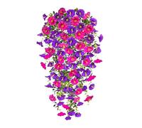 MIKVOYO 2Pcs Artificial Hanging Plants Outdoor, Artificial Fake Flowers for Hanging Baskets, Uv-Resistant Morning Glory Decor, Suitable for Indoor/Outdoor Gardens, Porches, and Patios (Purple)