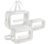 Mikytoper Clear Toiletry Bag Set, 3 PCS Transparent Womens and Mens Wash Bag, Waterproof Hanging Toiletries Bags for Travel/Holiday (White)