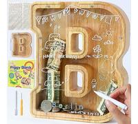 Mikytoper Letter Money Box for Kids Large Wooden Personalized A-Z Piggy Bank Clear Alphabet Money Bank Coin Bank for Gift Decoration Baptism (B)