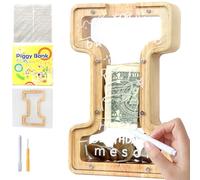 Mikytoper Letter Money Box for Kids Wooden Personalized A-Z Alphabet Piggy Bank Clear Money Bank Coin Bank for Gift Decoration Baptism (I)
