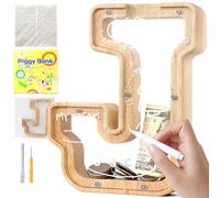 Mikytoper Letter Money Box for Kids Wooden Personalized A-Z Alphabet Piggy Bank Clear Money Bank Coin Bank for Gift Decoration Baptism (J)