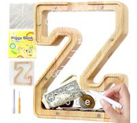 Mikytoper Letter Money Box for Kids Wooden Personalized A-Z Alphabet Piggy Bank Clear Money Bank Coin Bank for Gift Decoration Baptism (Z)