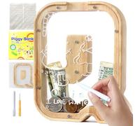 Mikytoper Letter Money Box for Kids Wooden Personalized A-Z Piggy Bank Clear Money Bank for Alphabet Banknote Coin Bank for Gift Decoration Baptism (Q)