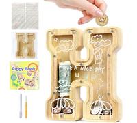 Mikytoper Money Box for Kids Wooden Letter Piggy Banks for Kids Money Box with Target Area Personalized Money Box Clear Money Bank for Gift Decoration Baptism (H), JP003ZMCQG