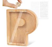 Mikytoper Wooden Letter Money Box for Kids Personalised Piggy Bank Letter A-Z Transparent Money Bank Saving Coins Cash Change Creative Gift for Children Boys Girls Decorative Money Box (P)