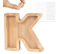 Mikytoper Wooden Letter Money Box for Kids Personalised Piggy Bank Letter A-Z Transparent Money Bank Saving Coins Cash Change Creative Gift for Children Boys Girls Decorative Money Box (K)