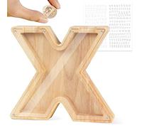 Mikytoper Wooden Letter Money Box for Kids Personalised Piggy Bank Letter A-Z Transparent Money Bank Saving Coins Cash Change Creative Gift for Children Boys Girls Decorative Money Box (X)