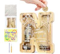 Mikytoper Wooden Letter Piggy Bank for Kids with Target Area Personalized Money Box for Gift Decoration Baptism