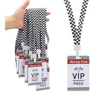 Mikzhskr 25 Sets Racing VIP Pass Cards with Black and White Checkered Lanyards Bulk PVC Backstage Passes for Race Car Themed Birthday Party Favors Decorations Monster Truck Party Supplies