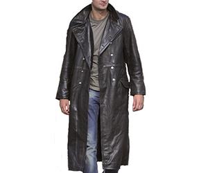Mil-Tec German Officer Black Leather Great Coat, Size 54 EU