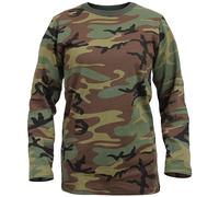 Mil-Tec Long Sleeve Shirt Mens Crew-Neck Cotton Straight-Cut Woodland Camo