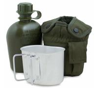 Mil-Tec M1 Canteen Flask with Cup, Pouch and Alice Clips, Robust Camping