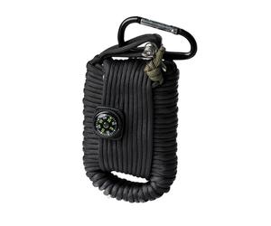 MIL-TEC Survival Kit Large 12m Paracord Fire Starter Compass Whistle Black