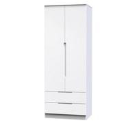 Welcome Furniture Ready Assembled Milan Tall 2 Drawer Wardrobe In White Gloss & White, White