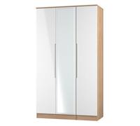 Welcome Furniture Ready Assembled Milan Tall Triple Mirrored Wardrobe In White Gloss & Bardolino Oak, White