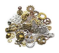 Mila-Amaz 80 Pcs Assorted Antique Steampunk Gears Metal Skeleton Pendant Charms Cogs for Jewelry Making Accessory - Bronze, Silver