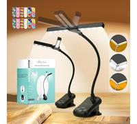 MILA&LOUIS Clip on Book Light, Reading Light 3 Colors 8 brigntness, Book Lamp Height Adjustable 3.9 to 11.8 inch, 2 Adjustable Heads, 2 Pack Black with 6 Bookmarks