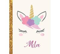 Mila: Mila Unicorn Personalized Black Paper SketchBook for Girls and Kids to Drawing and Sketching Doodle Taking Note Marble Size 8.5 x 11