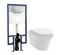 Balterley Round Wall Hung Pan Seat Concealed Cistern Round Push Button Plate in White Balterley White