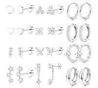 Milacolato 12 Pairs Silver Earrings for Women Flat Back - Hypoallergenic Surgical Stainless Steel Small Stud Hoop Earrings Set Cartilage Earring Stack Flatback Conch Tragus Helix Piercing Jewellery