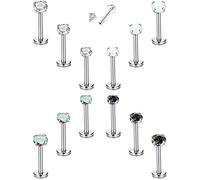 MILACOLATO 12PCS 16G Helix Tragus Earring Studs for Women 316L Stainless Steel Labret Lip Stud Internally Threaded Cartilage Paved Clear CZ Opal Flat Back Earrings Piercing Jewelry Set S6mm