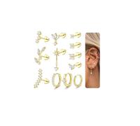 MILACOLATO 12Pcs Helix Piercing Jewellery Surgical Steel Flat Back Earrings for Women Helix Stud Hoop Earrings Set Tragus Cartilage Earring Silver Gold Conch Daith Rook Tragus Piercing Jewellery-hg