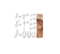 MILACOLATO 12Pcs Helix Piercing Jewellery Surgical Steel Flat Back Earrings for Women Helix Stud Hoop Earrings Set Tragus Cartilage Earring Silver Gold Conch Daith Rook Tragus Piercing Jewellery-fsw