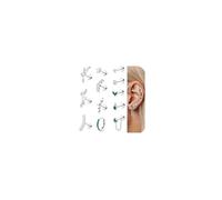 MILACOLATO 12Pcs Helix Piercing Jewellery Surgical Steel Flat Back Earrings for Women Stud Ear Piercings Helix Hoop Earrings Set Cartilage Earring Silver Plated Conch Daith Tragus Piercing Jewellery