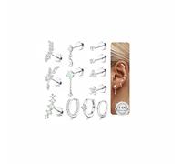 MILACOLATO 12Pcs Helix Piercing Jewellery Surgical Steel Flat Back Earrings Gold Silver Stud Ear Piercing Cartilage Helix Earrings Hoop Hypoallergenic Daith Rook Tragus Conch Piercing Jewellery-BS