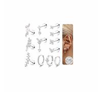 MILACOLATO 12Pcs Helix Piercing Jewellery Surgical Steel Flat Back Earrings Gold Silver Stud Ear Piercing Cartilage Helix Earrings Hoop Hypoallergenic Daith Rook Tragus Conch Piercing Jewellery-AS