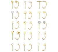 MILACOLATO 15 Pairs Women's Men's Hoop Earrings Stainless Steel Silver Small Huggie Ball Bar Star Moon Heart Butterfly Point CZ Earrings Piercing Ear Cartilage, Stainless Steel