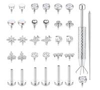MILACOLATO 16G/18G Labret Piercing Jewellery Surgical Steel Flat Back Earrings with Grabber & Taper Internally Threaded Labret Studs Silver Gold Nose Lip Cartilage Tragus Piercing Jewellery 6/8/10MM-d