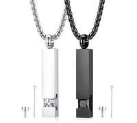 MILACOLATO 2 Pcs Cremation Urn Necklaces with Cubic Zirconia Stainless Steel Keepsake Cremation Jewelry Necklaces for Human Pet Ashes Memorial Ash Necklace for Men Women, Stainless Steel
