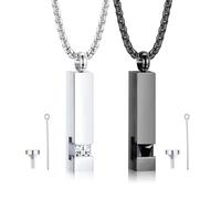 MILACOLATO 2 pcs Cremation Urn Pendant Necklace for Memorial Black Stainless Steel with CZ Necklace Ashes Jewelry Keepsakes