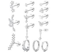 MILACOLATO 20G Helix Piercing Jewellery Surgical Steel Flat Back Earrings Gold Silver Stud Hoop Earrings for Women Helix Earring Set Cartilage Conch Tragus Piercing Jewellery-H-AS