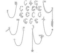 MILACOLATO 20Pcs Ear Cuffs & Clip Ons - Non-piercing Cartilage Earrings Set - Fashion Jewelry for Women - Silver