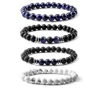 MILACOLATO 3-4 Pcs Mens Bracelets 8MM Natural Stone Beaded Bracelets Set Tiger Eye Bracelet For Men Adjustable Stretch Lava Rock Black Crystal Beaded Bracelet Father's Day Mens Jewellery Gifts-E