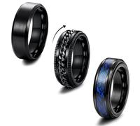 MILACOLATO 3 Fidget Rings Men Stainless Steel Spinner Ring Black 8mm | 3 Black Cool Twisted Chain Anxiety Rings Celtic Dragon Band Ring Beer Bottle Opener Rings Wide Band Ring 8mm Wide