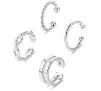 MILACOLATO 4Pcs 925 Sterling Silver Ear Cuff Small Cartilage Hoop Lip Nose Ring Adjustable Fashion Jewelry for Women Non Piercing Earrings