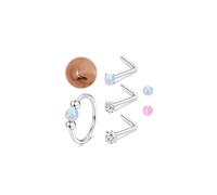 MILACOLATO 4Pcs Nose Ring Hoop Stud Set Hypoallergenic Surgical Steel Opal Spetum Ring Sliver L-Shaped Nose Stud Gold for Women 18G Septum Piercing Jewellery Helix Nostril Conch Hoop Piercing 10MM-SB