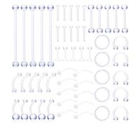 MILACOLATO 55Pcs Plastic Piercing Kit Clear Bioflex Piercing Retainer Septum Ring Hoop Nose Stud Lip Ring Eyebrow Helix Ear Tragus Horseshoe Industrial Piering Jewellery for Women 16G 18G