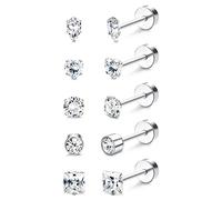 MILACOLATO 5Pairs Titanium Stud Earrings for Sensitive Ears G23 Hypoallergenic Flatback Earrings with Heart Opal Pearl Turquoise and CZ Designs 20G Star Moon Cartilage Piercing Jewellrey for Women Men