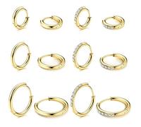 MILACOLATO 6 Pairs Small Huggie Hoop Earrings for Women Stainless Steel Tiny CZ Cartilage Hinged Earrings Silver Gold Hoop Ear Piercing Hypoallergenic Sleeper Earrings for Girls 8MM 10MM 12MM 6G
