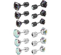 MILACOLATO 6Pairs Titanium Earrings for Sensitive Ears Screw Back Hypoallergenic Stainless Steel Stud Earrings Double Side Rainbow AB Cubic Zirconia Studs Cartilage Earrings for Women Men 4/5/6 MM