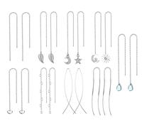 MILACOLATO 9 Pairs Stainless Steel Dangle Threader Earrings for Women | Long Star Heart Moonstone Sparkling CZ Pull Through Dangle Earring Drop Tassel Chain Thread Dangling Earrings Set Silver